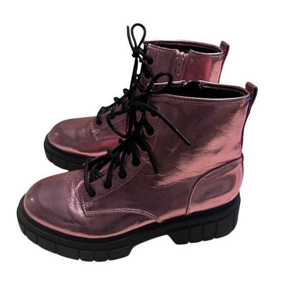 Madden NYC Metallic Pink Lace Up Combat Boots Size 5 Moto Edgy Ankle - Picture 3 of 11